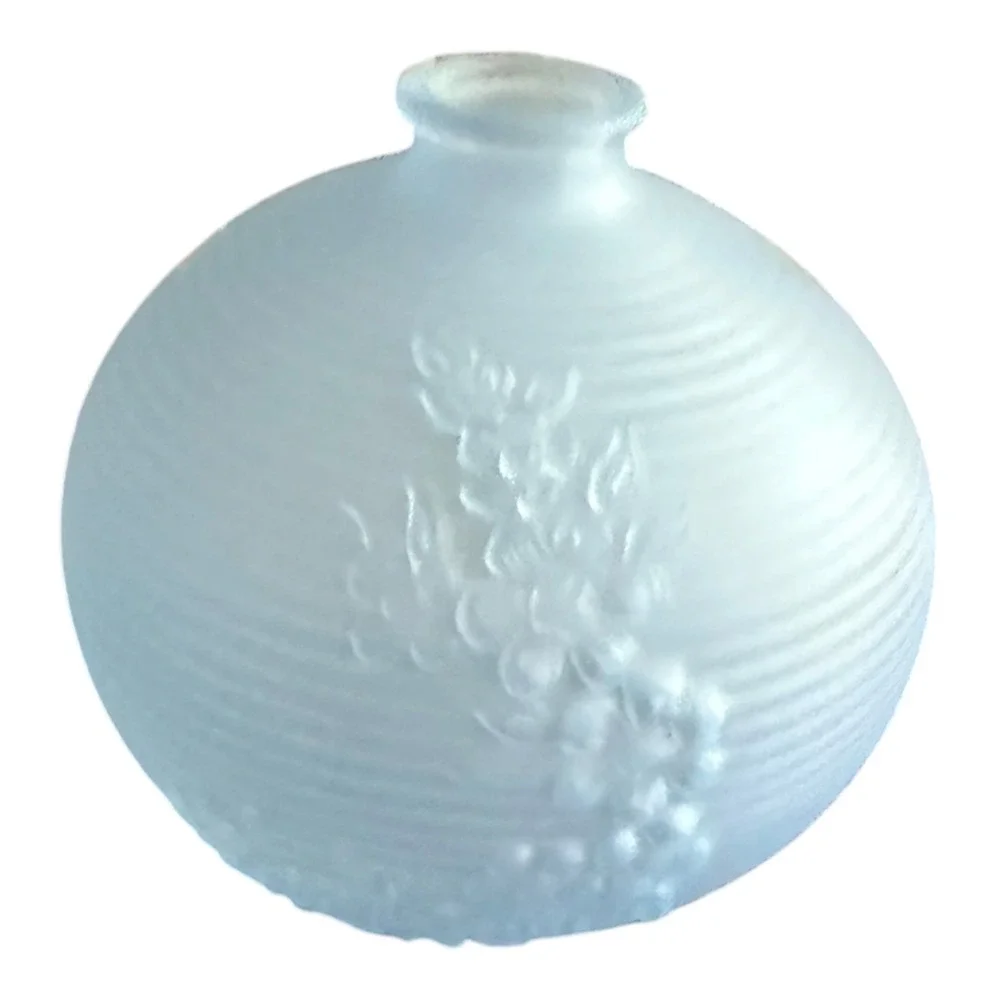 Avon Vintage Frosted Blue Glass Bud Vase Ribbed Floral Orb Shape 4 Inch